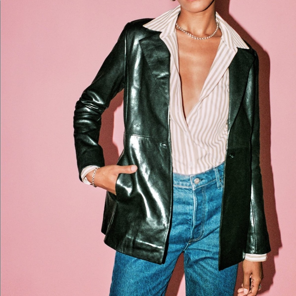 Reformation Veda Bowery Leather Blazer XS black